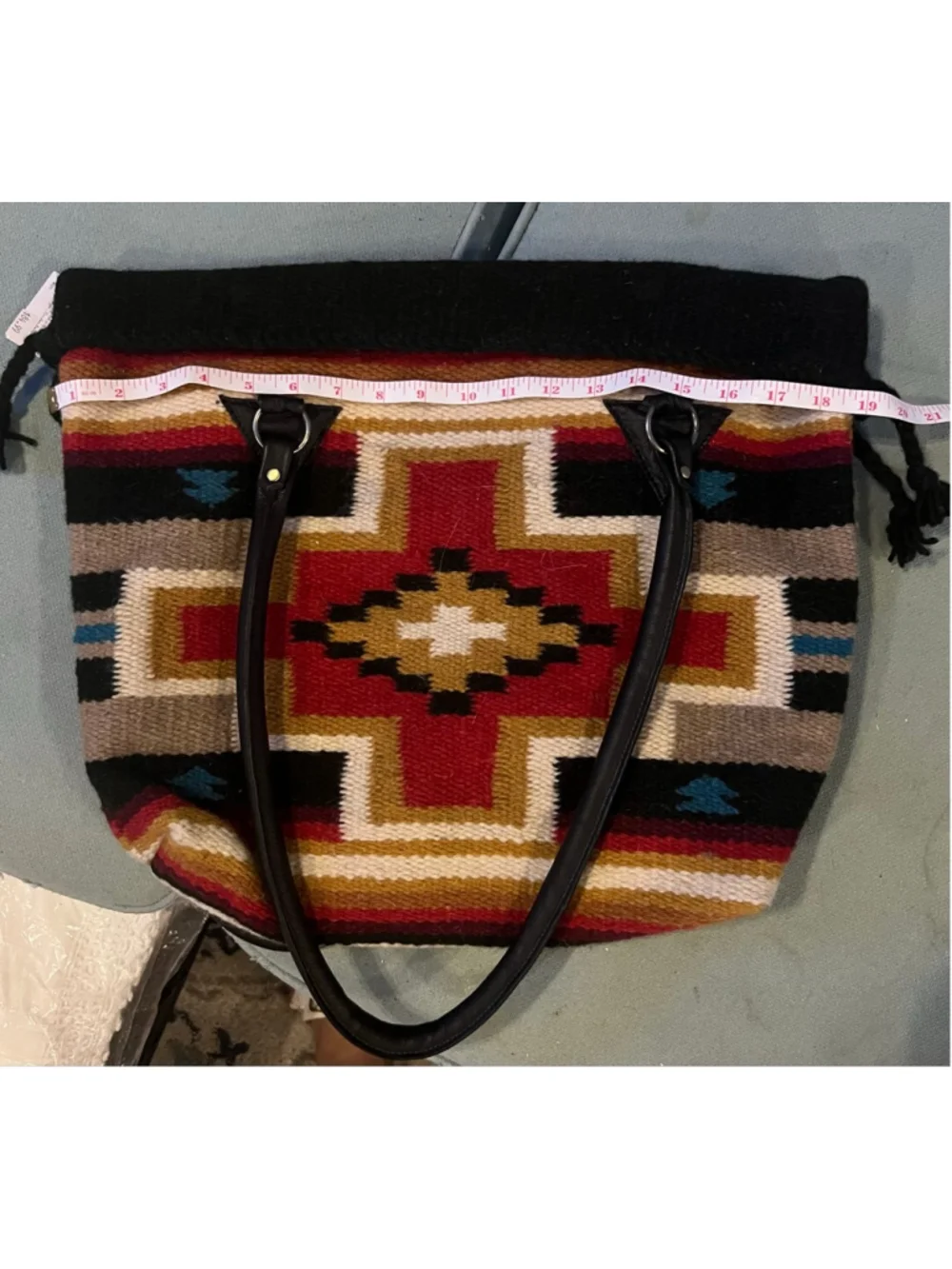 Women's Home Folk One Size Southwestern Pattern Tote Bag in Black and Red